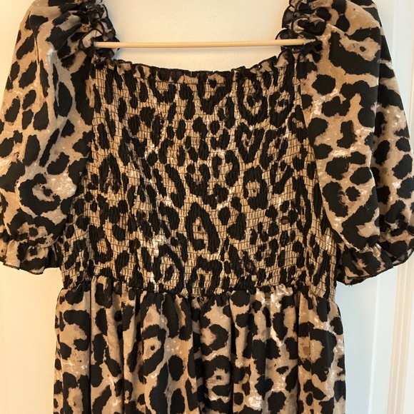 Dresses & Skirts - Animal Print Dress Milkmaid Whimsical Dark Cottage Core Maxi Size Large Leopard